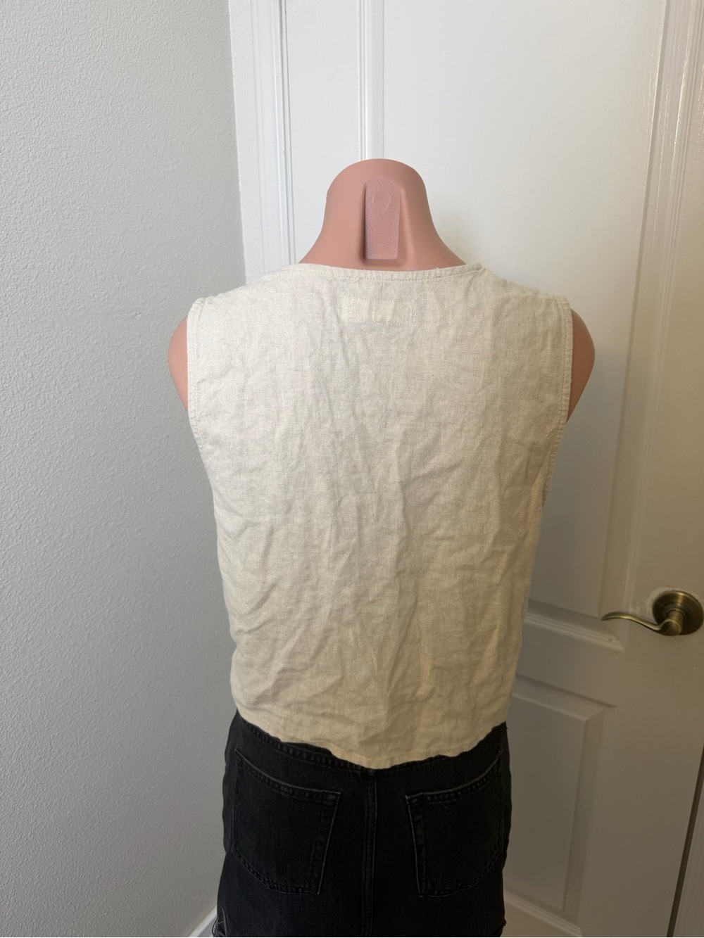 Zara Linen-Blend Cream Eyelet Tie-Front Sleeveless Top Sz XS - Picture 3 of 5